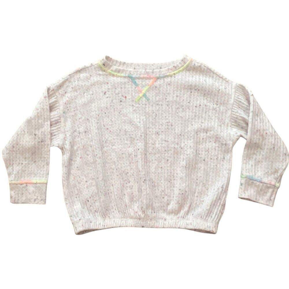 Old Navy Sweater Girls Size‎ 3T Cream Speckled Pastel Details Waffle Knit